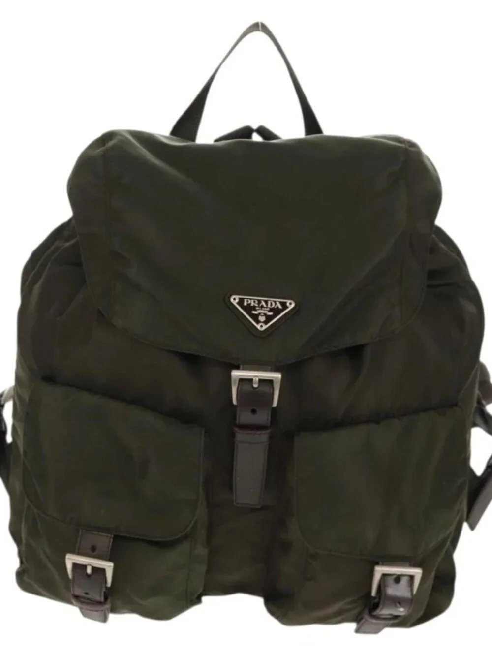 PRADA Backpack Nylon Khaki Silver Auth 157774